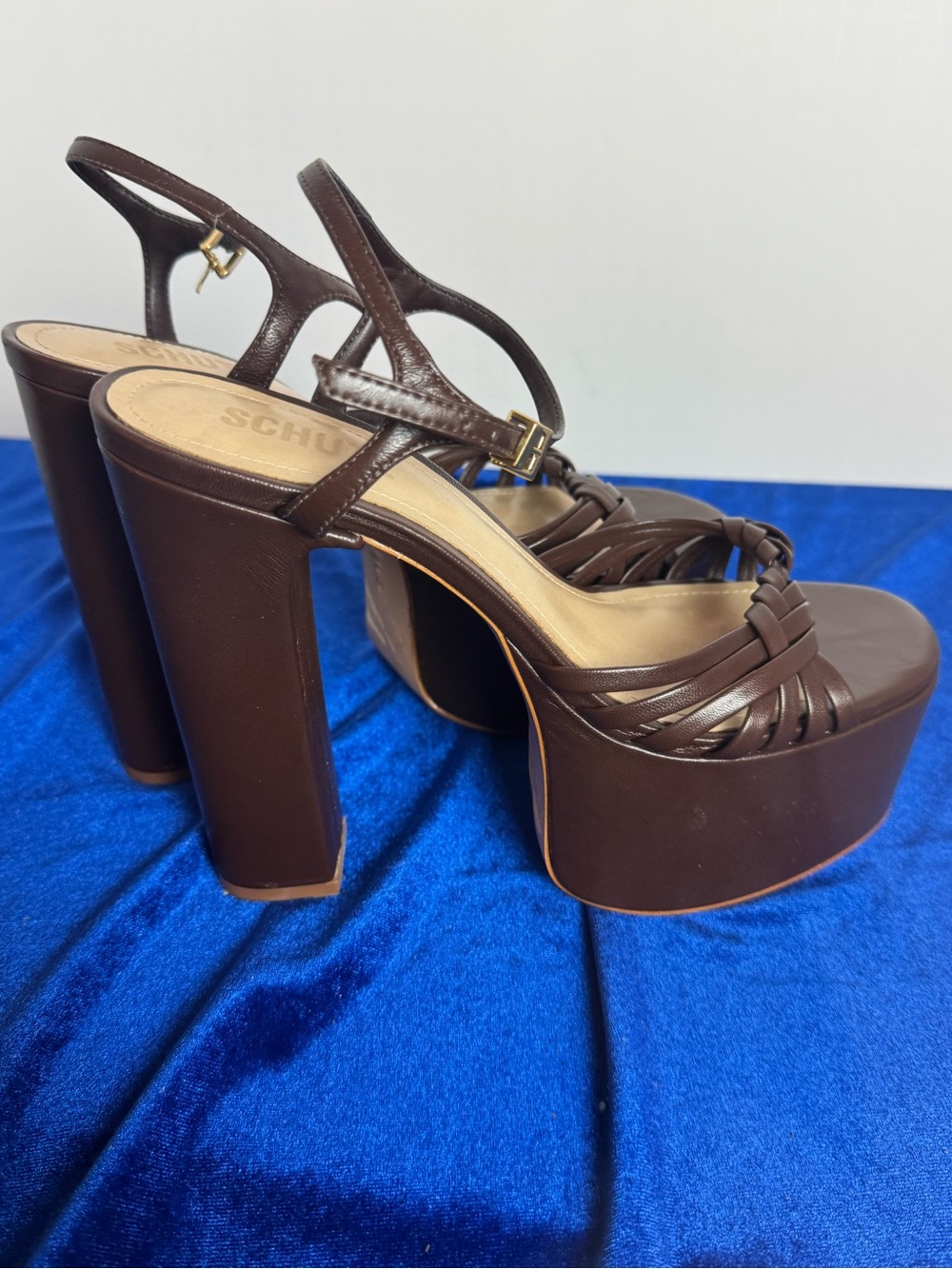 SCHUTZ Tara Brown Braided Platform Sandals with Ankle Strap - Picture 2 of 10